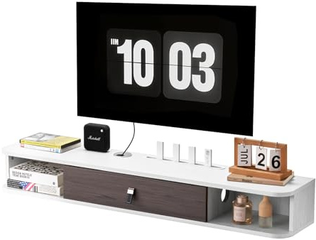 VEVOR Meuble TV flottant, 120 cm, console multimédia murale avec passe-câbles, étagère TV flottante moderne en panneaux de particules avec rangement, pour lecteur DVD, décodeur, console de jeux, blanc