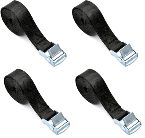 FUZVOL 4 PCS Tie Down Straps,2m x 20mm Adjustable Ratchet Straps Cargo Lashing Luggage Straps,Black Heavy Duty Tensioning Belts with for Roof Rack Motorcycle Trailer Bike Trucks&Car