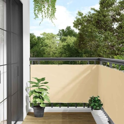 QJBSAVVA Paravento per balcone, 600 x 90 cm, crema, resistente alle intemperie, rivestito in PVC, con occhielli in alluminio rinforzato, protezione dal vento salvaspazio per balcone, terrazza