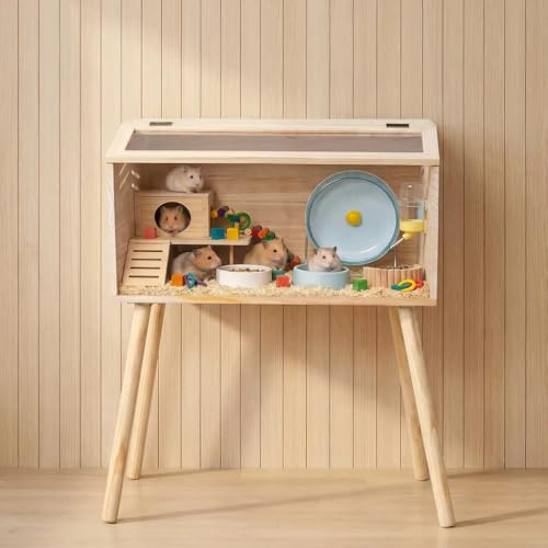 Sideroly Hamster Cage Chewproof,60 * 40 * 80cm Wooden Gerbil Cage