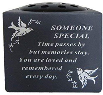 Someone Special Slate Grey Memorial Flower Vase – Dove & Diamante Detail Grave Plaque Tribute