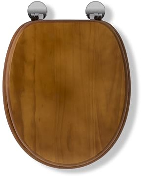 Croydex Davos Flexi-Fix Wooden Toilet Seat - Adjustable Hinges with Top & Bottom Fixings Included and Rust Free Chrome Plated Hinge Covers, Antibacterial Treated Surface (Antique Pine)