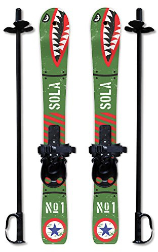 SOLA Kids Ski Set – Beginner Cross Country Skis with Poles and Adjustable Bindings for Ages 3–4, Backyard Winter Fun (Bomber)