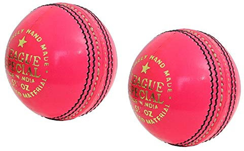 CW League Special Cricket-Bälle, Leder, Handstich, 155 g, Rosa, 2 Stück
