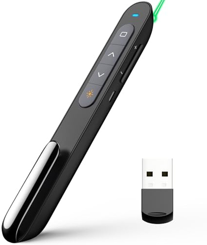 Norwii N76 Rechargeable Presentation clicker, Long Range Presentation Remote, Wireless Presenter, Pointer for PowerPoint Presentations, Slide Control - Green Light