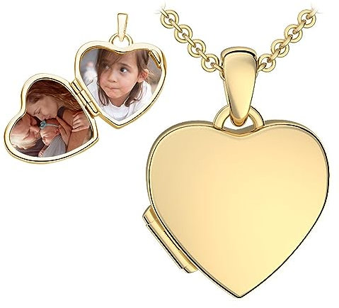 Kinder Herz Medaillon zum Öffnen für Bilder vergoldet | Kette Halskette Mädchen | Medallion aufklappbar mit Bild | Amulett Anhänger Herzmedaillon mit Foto | Geschenk für Kinder zur Taufe Einschulung