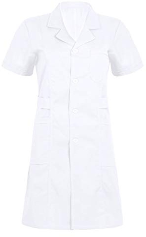 Freebily Camice Medico Donna Cotone Camici da Lavoro Manica Corta Camice Laboratorio Chimica con Tasche per Farmacista Erboristeria Ospedaliero Sanitario Bianco/Rosa/Blu Bianco M