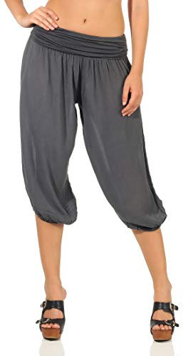 Malito – Damen Haremshose – Pumphose aus Baumwolle – Kurze Stoffhose für den Sommer – Capri Pluderhose zum Tanzen, Chillen & Yoga – knielange Hose 1483 (Dunkelgrau)