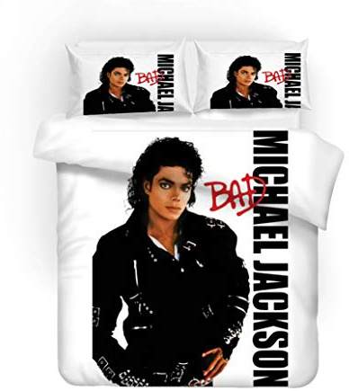 Michael Jackson sängkläder set - påslakan och örngott, mikrofiber, digitalt 3D-tryck, 3 delar (påslakan + kuddfodral) (6, king 220 x 240 cm)