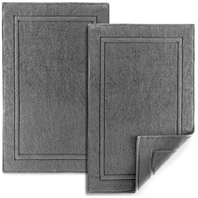 ALIBI Bath Mat Floor Towel Set | 2 Pack of Super Soft & Absorbent Luxury Cotton Towels | Hotel, Spa, Shower & Bathroom Step Out of Tub Floor Mats [NOT a Bathroom Rug] |Machine Washable - Grey 22 X 34
