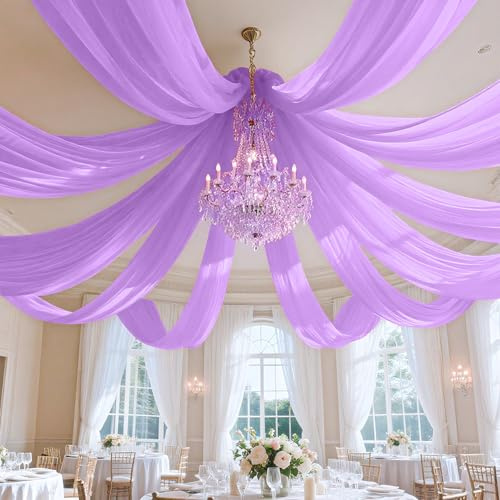 Ceiling Drapes for Weddings Light Purple Draping Fabric for Wedding Arch 5FTx20FT 2Panels Weddings Drapes Arch Decorations for Wedding Ceremony Lavender Ceiling Panels Swag Curtains for Reception