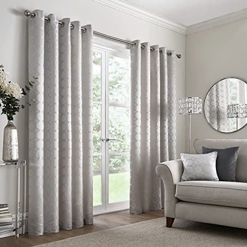 Appletree Boutique - Cassina - Jacquard Pair of Eyelet Curtains - 66 Width x 54 Drop (168 x 137cm) in Silver