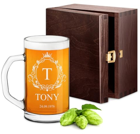 Maverton Boccale per Birra con personalizzazione - Bicchiere dalla capienza 640 ml - perfetto per ogni uomo amante della birra - Pinta in vetro per papà nonno o fidanzato - stemma