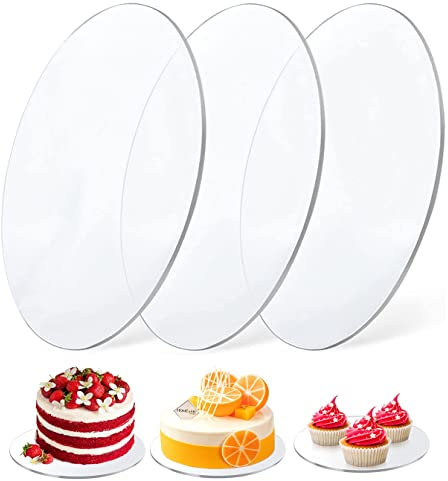 LWAIX Cake Board 16cm Rund Kuchenplatte 3STK Cake Boards Acryl Nicht Klebend Wiederverwendbar Cakeboard für Transport Kuchen und Torten (16CM)