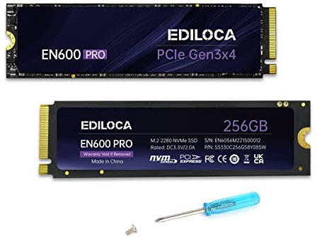 Ediloca EN600 PRO 256GB SSD Interno PCIe Gen3, NVMe M.2 2280, cache SLC, 2800 MB/s in lettura, 2000 MB/s in scrittura, 3D NAND TLC, Unità a stato solido interne, compatibile con desktop e laptop