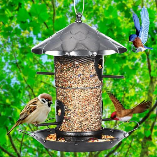 AOUZEA Vogelfutterhaus, Futterhaus für Vögel, Handmontiertes Faltbarer Vogelfutterspender aus Metall mit Werkzeug, Vogelfutterstation zum Aufhängen