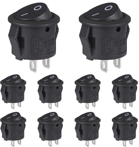 VEXUNGA 10 Stück Wippschalter Mini Kippschalter 2 Polig Rund Schwarz Ein/Aus Schalter Klein 3A 250V AC 6A 125V 15MM Kunststoff Push Button Switch
