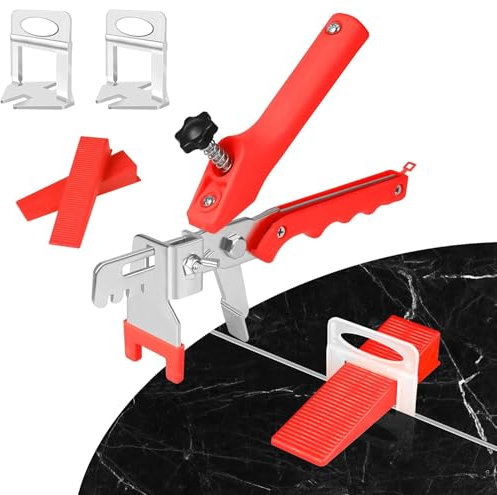 Yulado Système de Nivellement Carrelage, 2mm d’Aide à la Pose 400 Clips+ 200 Cales 1 Pince pour Aide à la Pose de Carreaux, Kit de Niveleur Carrelage pour le Bricolage et les Professionnels