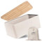 Theo&Cleo Brotkasten mit Schneidebrett , 33x21x15cm , Matte Brotbox mit Holzdeckel und Leinen Brotbeutel , Rundum Belüftung , Brotkorb für langanhaltende Frische (Beige)