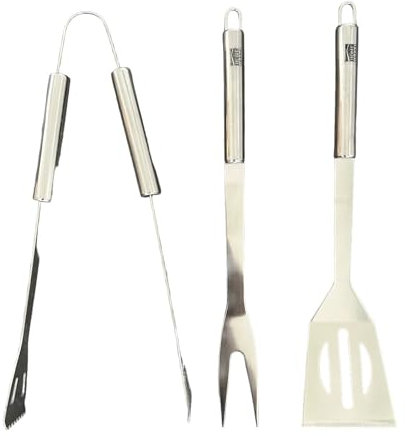 daniplus 3er Set Grillbesteck rostfreier Edelstahl Zange, Wender, Gabel, Grillzubehör