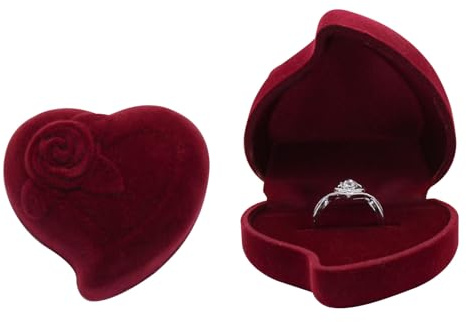 AfitLulu Velvet Ring Box Plucked Luxury Heart-Shaped Ring Storage Box Small Wedding Ring Box Engagement Boxes for Weddings, Engagement, Proposals (Red)
