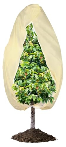 QINFEN YUNDOU Cappuccio Protezione Piante, Telo Protezione Piante, Sacco di Protezione Invernale per Piante, Piante in Vaso, Tessuto Non Tessuto per Piante 70 g/m² con Coulisse e Cerniera, 120 x 180cm