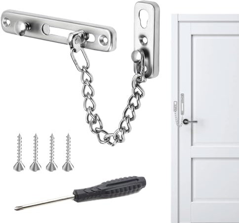 Chaîne de porte sans perçage, chaîne de porte en acier inoxydable, chaîne de porte Abus, chaîne de porte pour porte d'entrée, (1 chaîne antivol, 4 vis, 1 tournevis), 6 pièces au total, pour maison