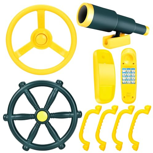 Accessoires Jeu en Plein air, 8pcs Accessoires Tour de Jeu, Équipement d'aire Jeux pour Enfants, Echafaudage Escalier, Balançoire Extérieur, Télescope, Aire Jeux balançoire téléphone (Vert)