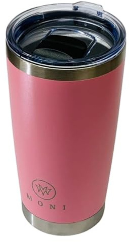 M O N I Rambler Travel Mug, Stainless Steel Vacuum Insulated with Silver Trim, Fits Car Cup Holder 20 oz (591 ml)