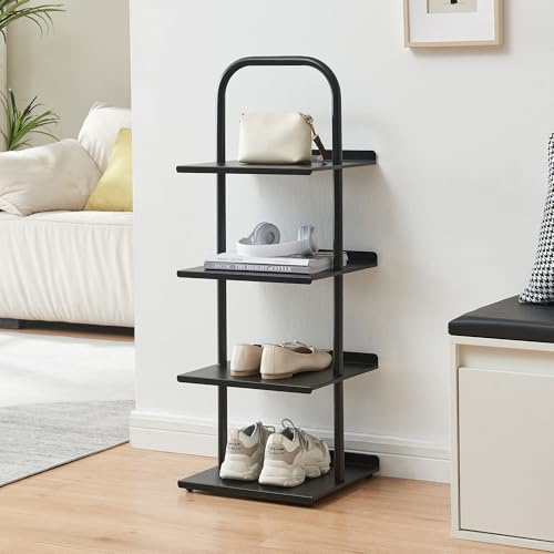 [en.casa] Scaffale Portascarpe a 4 Livelli Scarpiera Porta Oggetti in Acciaio 4 Ripiani per 4 Paia di Scarpe Calzature 96x34x32 cm Corridoio Ingresso Camera da Letto - Nero