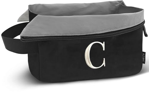A-Z BAG Beauty case da viaggio con apertura ampia, impermeabile, borsa organizer per la rasatura da palestra, borsa per il trucco personalizzata da donna (C, Nero)