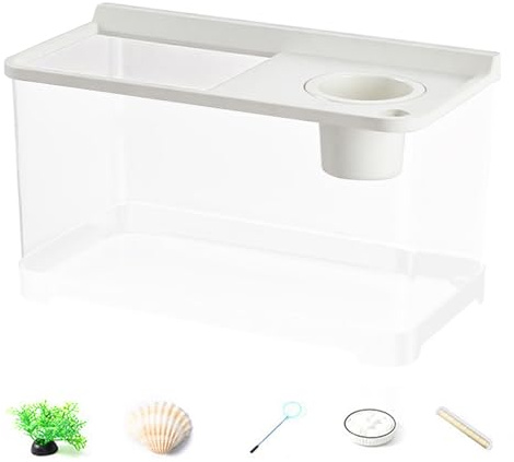 Pruojhw Litet akvarieljus, 3 färger, dekorativ fiskburk | akvarium hög transparens 360° för kontorsbord sovrum vardagsrum entrédekoration