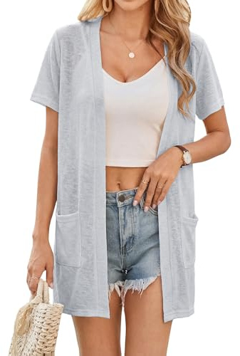 Totatuit Gilet Femme Manches Courtes Avec Poches Cardigan Et Pour Un Look | Cardigan Léger, Été, Tenue Décontractée, Style Élégant, Tenue Quotidienne