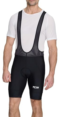 TCA Padded Cycling Bib Shorts Men's – Bib Shorts Cycling Men with Side Pockets – Quick Dry Bike Clothing for Road, Gravel & MTB - Black Stealth, L