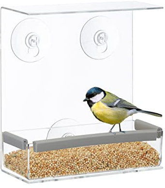 10 x Vogelfutterhaus, Vogelfutterspender aus Acryl, Vogelhaus für Fensterscheibe, 16,5 x 15 x 7,5 cm, transparent