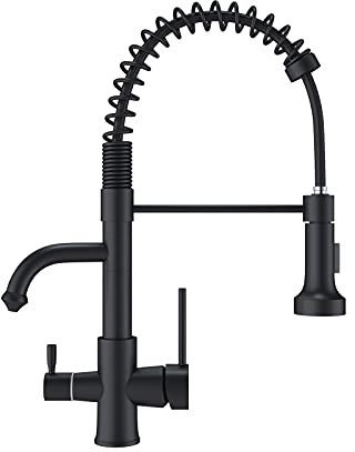 TVTIUO 3 Way Kitchen Faucets Kitchen Faucet with Pull Out Hand Shower Mixer Drinking Water Tap Brass With Water Filter 360° Swivel Mouth,Pull Down Spray,Black
