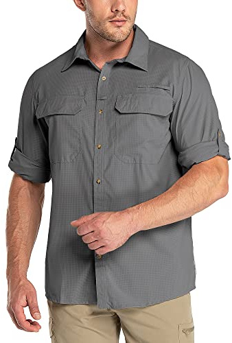 Outdoor Ventures Camicia da uomo a maniche lunghe, per attività all'aria aperta, ad asciugatura rapida, casual, traspirante, per primavera, estate, autunno, con tasche per escursioni, campeggio