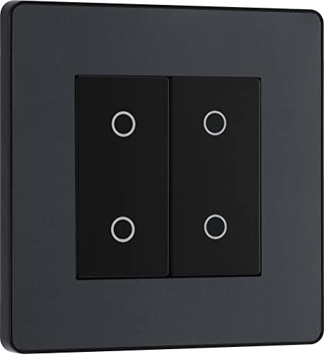 BG Electrical Double Master/Primary Touch Dimmer Wall Light Switch, 2-Way, Trailing Edge, Screwless Front Plate, Evolve, Matt Grey, 200W, PCDMGTDM2B
