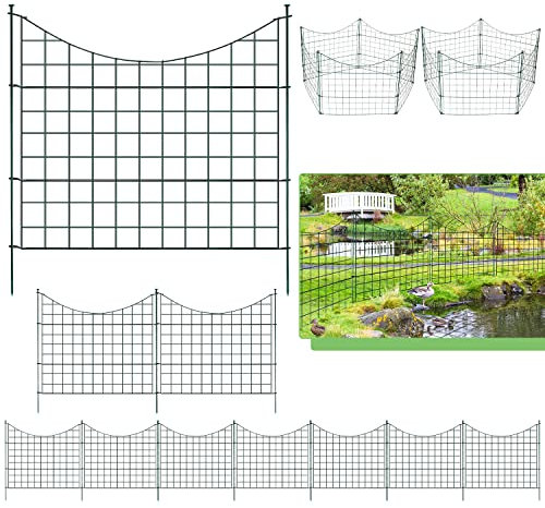 Cecaylie Clôture de Jardin en Métal - 10 Éléments et 12 Barres de Fixation - Pour Chien, Arc Inférieur
