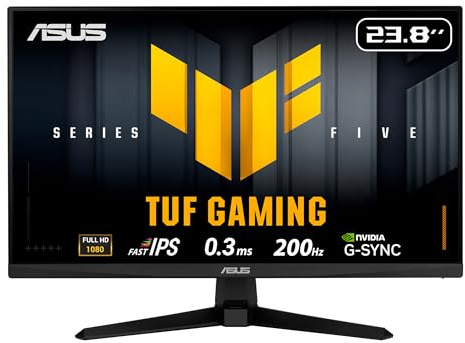 ASUS TUF Gaming VG249Q5A, Monitor Gaming Serie 5 da 23,8 FHD Fast-IPS (1920x1080), 0,3 Response Time, 200Hz, G-SYNC, AMD FreeSync Premium ed ELMB SYNC, DisplayWidget Center, Gaming AI, Nero