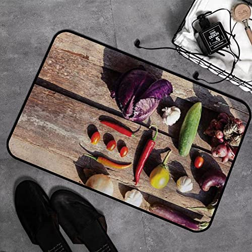 Memory Foam Badezimmer- 40 x 60 cm,Gemüse Bauernmarkt mit Auberginen Kirschtomaten Knoblauch Aubergine Gurke Zwiebeln Multicolor,Badteppich Saugfähige Rutschfester Badvorleger Waschbar Badematte
