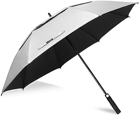 ZOMAKE 68 Inch Golf Regenschirm Sonnenschutz UV,XXL Großer Winddicht Regenschirm Groß Upf 50 + Selbst öffnend Belüftet,Große Größe Golfschirm Sturmfest für Sonne und Regen(Silber Schwarz)