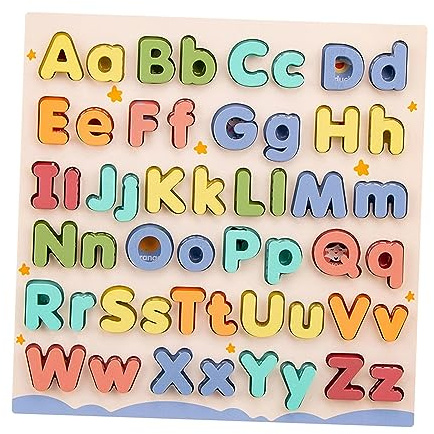 Fonowx Children Wooden Abc Puzzle Alphabet Number Matching Puzzle Upper Case and Lower Case Letters Learn Alphabet for Ages 3+ Years Old Boys Girls