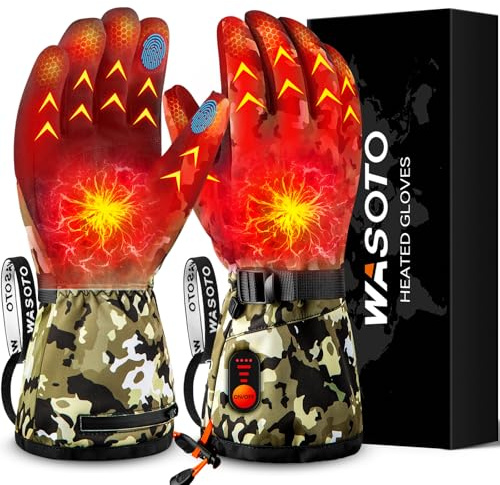 WASOTO Heated Gloves for Men Women with 7.4V 22.2WH Rechargeable Battery Waterproof Heated Work Gloves for Hunting Skiing Hiking Camping Walking Arthritis Raynaud(Green M)