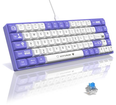 AJAZZ AK680 65% Wired Hotswap Mekaniskt Tangentbord,68-Key Bärbart Anti-Ghosting Gaming Tangentbord, Mixed Rainbow Bakgrundsbelyst Programmerbar,EVA Sandwich,Ergonomisk,Blå Switch för MAC/WIN-Lila
