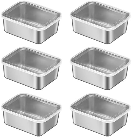 Set di 6 contenitori per alimenti in acciaio inox con coperchio, contenitori salvafreschezza, contenitori per alimenti, contenitori per alimenti, lavabili in lavatrice