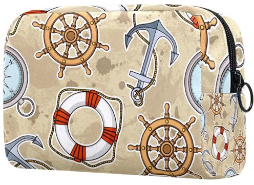 Nautical Anchor Rudder Compass Lifebuoy Cosmetic Bag for Women, Travel Toiletries Bags Large Makeup Handy Pouch Organiser Bag with Zipper