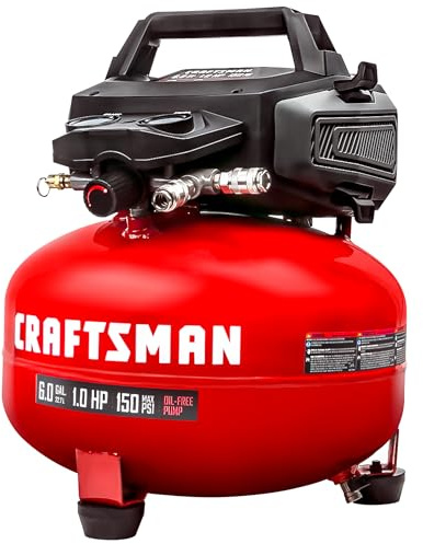 Craftsman Air Compressors 6 Gallon Portable Pancake Air Compressor,Oil Free Max 150 Psi 1.0HP 2.6 CFM@90PSI Electric Air Compressor Shop Air Compressor, CMXECXA02106410