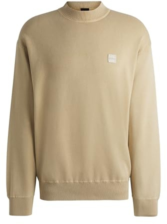 BOSS Herren Akapulk Relaxed-Fit Pullover aus stückgefärbter Baumwolle Hellbeige XL