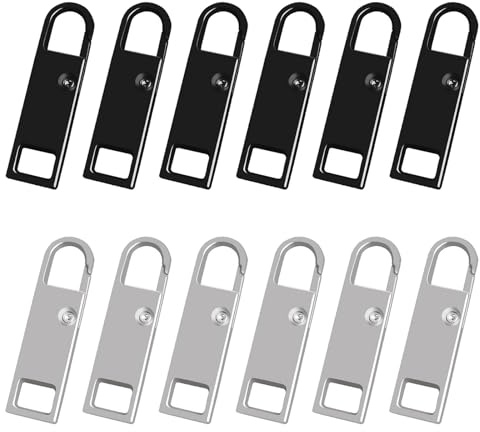 12 Pcs Spare Zipper Pull,Replacement Zipper pulls,Removable Metal Zipper Pull Tabs,Metal Zipper Pull,Zipper Pull Replacement for Purse,Clothes,Jeans,Suitcase,Luggage(Black & Silver)